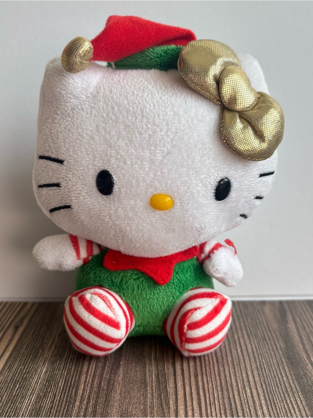 Hello Kitty Plush in White, Red, Green with Gold Bow